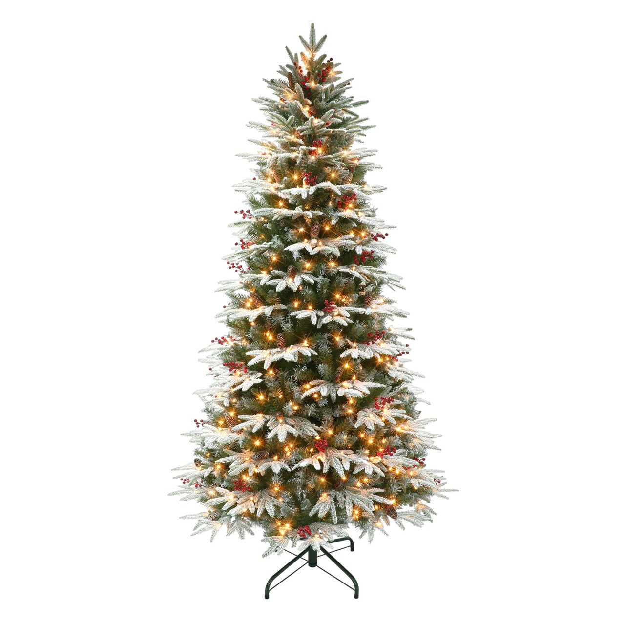 CC Christmas Decor Pre-lit Slim Flocked Artificial Halifax Christmas Tree - 7.5’ - Clear Lights